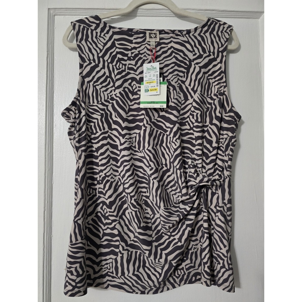 Anne Klein Animal Print Sleeveless Blouse Dark Gray/white Size Large